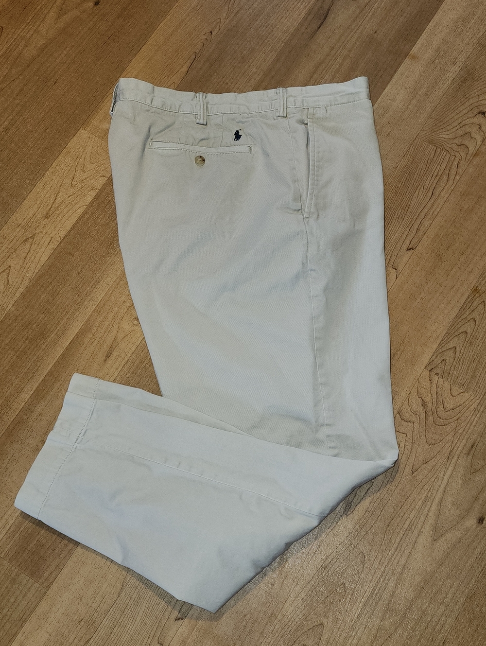 Ralph Lauren Men's Cream Chino Pants with Navy Pony